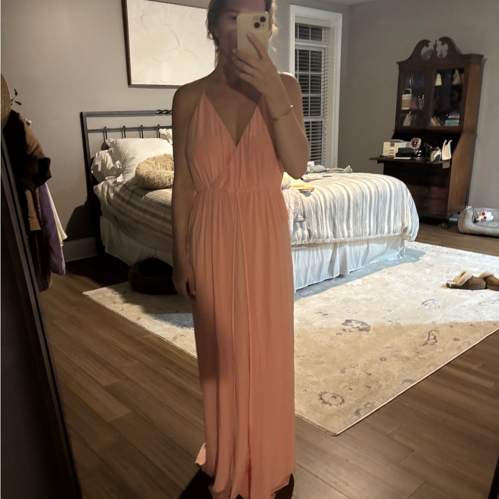 Misa Los Angeles Peach Halter Maxi Dress